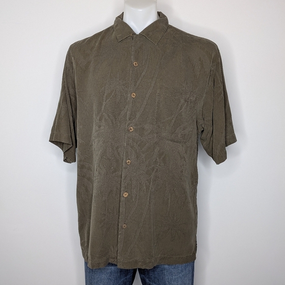 Tommy Bahama Olive Green Silk Short Sleeve Button Up Shirt M - Picture 1 of 7
